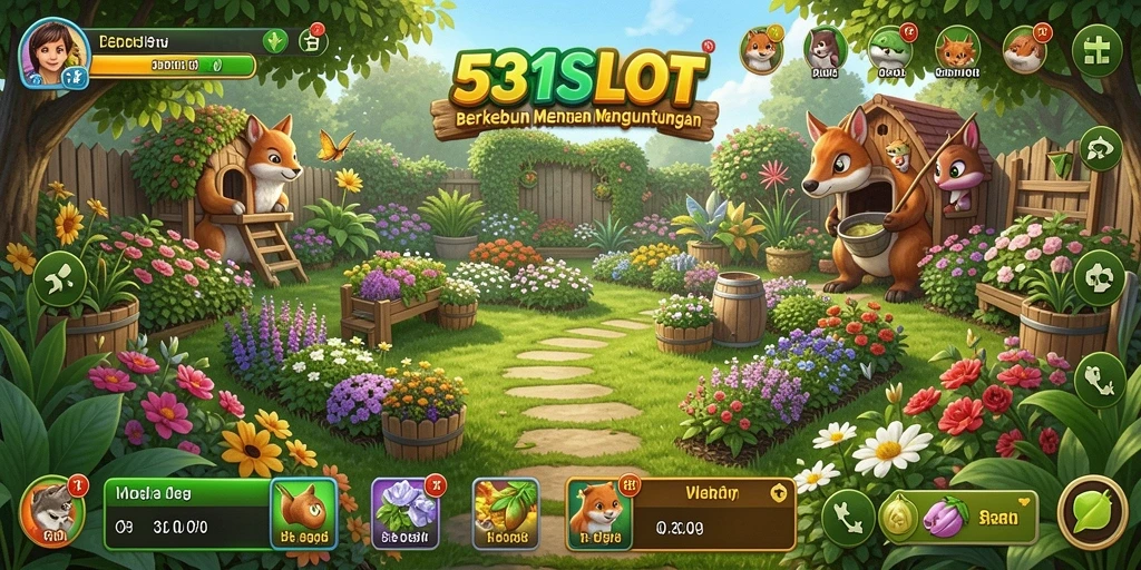 Tampilan gameplay <strong>531SLOT</strong> yang menarik dan penuh warna dengan berbagai tanaman.