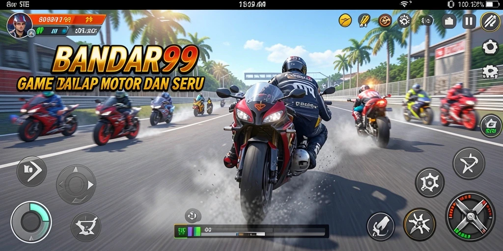 Tampilan gameplay BANDAR99 yang mendebarkan dalam balapan motor.