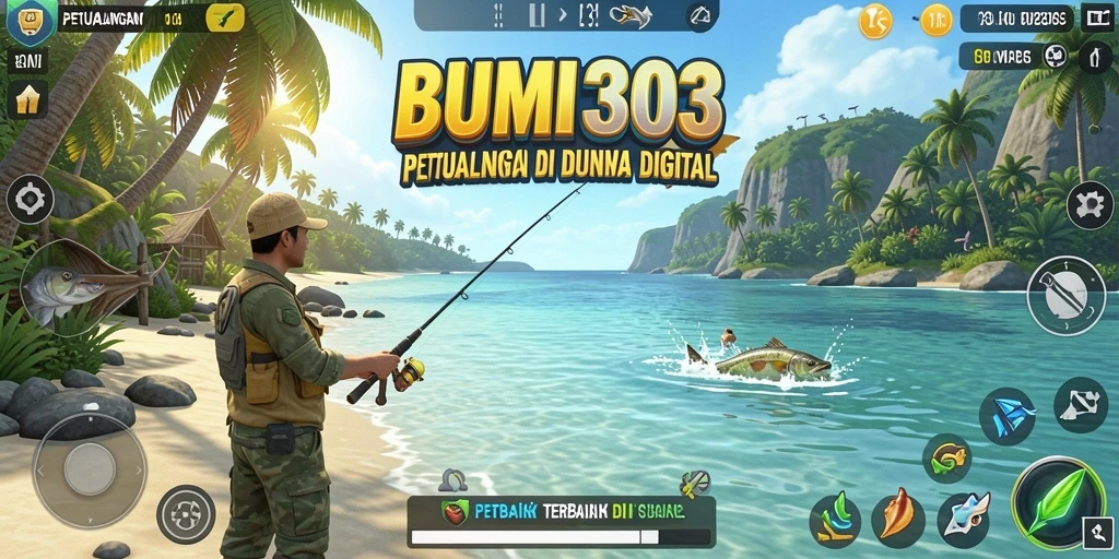 Screenshot BUMI303 menampilkan gameplay memancing yang seru dan interaktif.