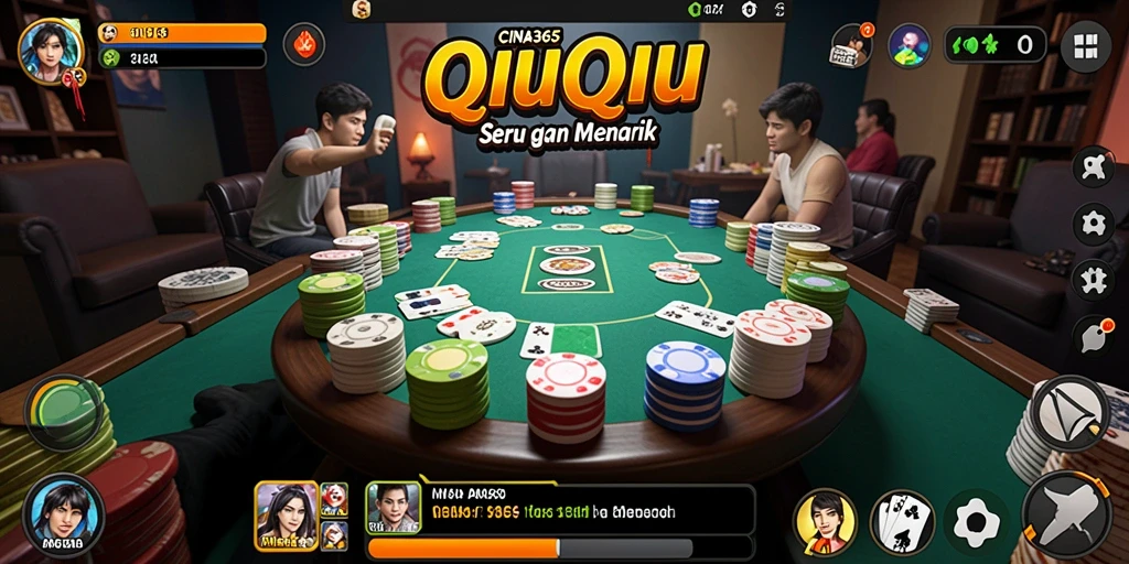 Tampilan gameplay QiuQiu yang menegangkan dengan kartu-kartu permainan.