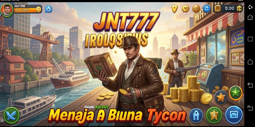 Tampilan gameplay JNT777 dengan elemen manajemen bisnis yang menarik.