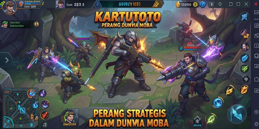 Gameplay seru KARTUTOTO menggambarkan pertempuran MOBA yang mendebarkan.