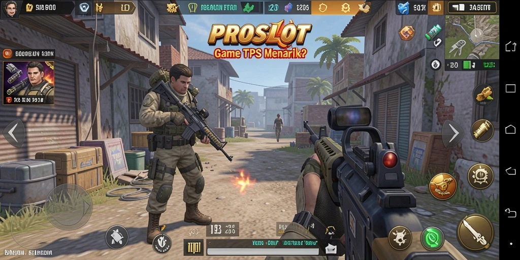 Tangkapan layar gameplay PROSLOT menampilkan aksi seru dalam pertempuran TPS.