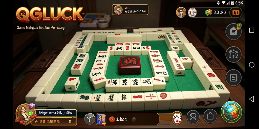 Tangkapan layar utama QGLUCK menampilkan gameplay Mahjong yang memukau.