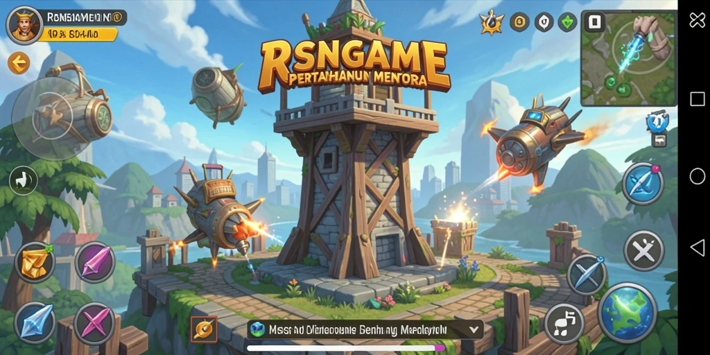 Screenshot gameplay RSNGAME yang menunjukkan tower defense yang menegangkan.