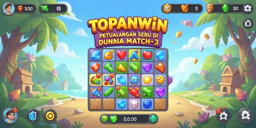 Tampilan gameplay <strong>TOPANWIN</strong> yang memukau dengan elemen Match-3.