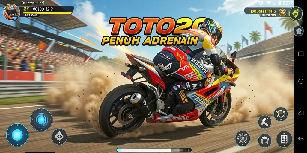 Gameplay mendebarkan dalam balapan motor TOTO20.