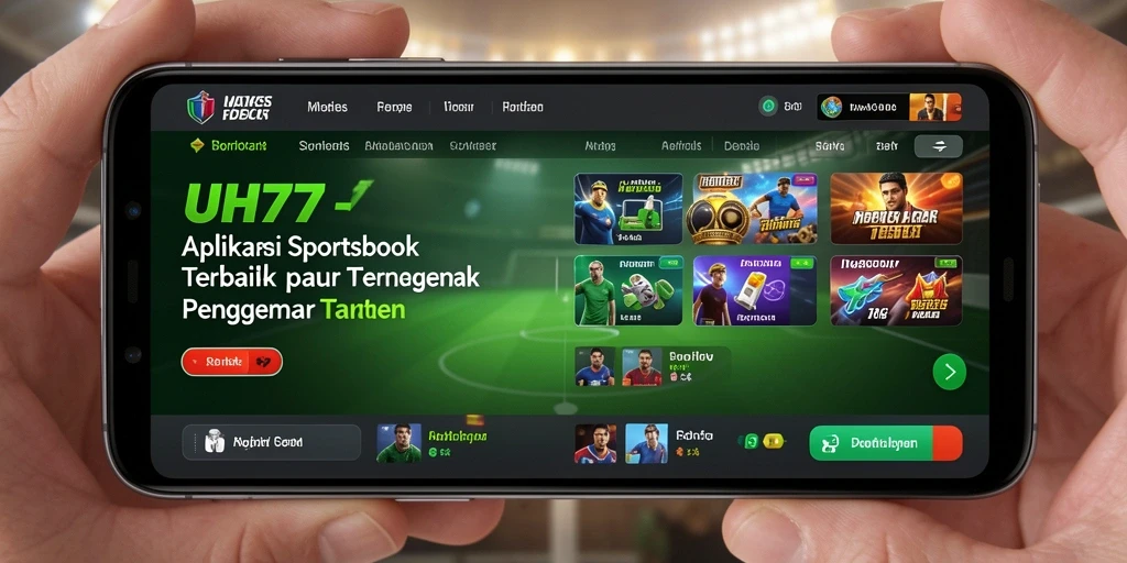 Tampilan utama aplikasi UH77 dengan fitur taruhan olahraga.